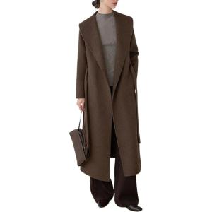 imagechouyatou Womens Winter Wool Trench Coat Shawl Collar Slim Fit Winter Warm Maxi Long Overcoat with BeltBrown