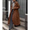 imagechouyatou Women Fall Faux Suede Leather Trench Coat Midi Long Double Breasted Winter Pea Coat OvercoatBrown