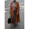imagechouyatou Women Fall Faux Suede Leather Trench Coat Midi Long Double Breasted Winter Pea Coat OvercoatBrown