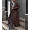 imagechouyatou Women Fall Faux Suede Leather Trench Coat Midi Long Double Breasted Winter Pea Coat OvercoatCoffee