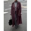 imagechouyatou Women Fall Faux Suede Leather Trench Coat Midi Long Double Breasted Winter Pea Coat OvercoatDark Purple