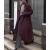 imagechouyatou Women Fall Faux Suede Leather Trench Coat Midi Long Double Breasted Winter Pea Coat OvercoatDark Purple