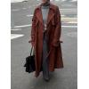 imagechouyatou Women Fall Faux Suede Leather Trench Coat Midi Long Double Breasted Winter Pea Coat OvercoatReddish Brown