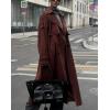 imagechouyatou Women Fall Faux Suede Leather Trench Coat Midi Long Double Breasted Winter Pea Coat OvercoatReddish Brown