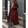 imagechouyatou Women Fall Faux Suede Leather Trench Coat Midi Long Double Breasted Winter Pea Coat OvercoatReddish Brown