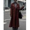 imagechouyatou Women Fall Faux Suede Leather Trench Coat Midi Long Double Breasted Winter Pea Coat OvercoatReddish Brown