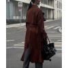 imagechouyatou Women Fall Faux Suede Leather Trench Coat Midi Long Double Breasted Winter Pea Coat OvercoatReddish Brown