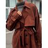 imagechouyatou Women Fall Faux Suede Leather Trench Coat Midi Long Double Breasted Winter Pea Coat OvercoatReddish Brown