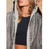 imagechouyatou Womens Fall Distressed Faux Leather Bomber Jacket Fake TwoPiece Hooded Motorcycle Leather JacketGrey
