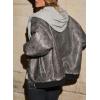 imagechouyatou Womens Fall Distressed Faux Leather Bomber Jacket Fake TwoPiece Hooded Motorcycle Leather JacketGrey