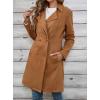imagechouyatou Womens Fall Winter Faux Suede Leather Trench Coat Double Breasted Mid Long Button Down PeacoatBrown