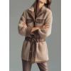 imagechouyatou Womens Fall Winter Fluffy Fleece Jacket Faux PU Leather Splicing Belted Midi Long Shacket JacketsKhaki