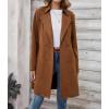imagechouyatou Womens Faux Suede Leather Mid Long Trench Coat Double Breasted Dressy Casual Blazer Peacoat JacketBrown