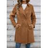 imagechouyatou Womens Faux Suede Leather Mid Long Trench Coat Double Breasted Dressy Casual Blazer Peacoat JacketKhaki