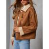 imagechouyatou Womens Faux Suede Sherpa Lined Jacket Business Casual Toggle Button Down Winter Warm CoatBrown