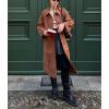 imagechouyatou Womens Single Breasted Faux Suede Trench Coat Long Suede Leather Jacket Casual Lapel Pea Coat OvercoatBrown