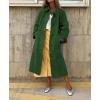 imagechouyatou Womens Single Breasted Faux Suede Trench Coat Long Suede Leather Jacket Casual Lapel Pea Coat OvercoatGreen
