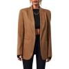imagechouyatou Womens Fall 2025 Faux Suede Leather Jacket Shawl Collar Business Casual Blazer Jackets CoatBrown
