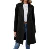 imagechouyatou Womens Faux Suede Leather Mid Long Trench Coat Double Breasted Dressy Casual Blazer Peacoat JacketBlack