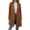 imagechouyatou Womens Faux Suede Leather Mid Long Trench Coat Double Breasted Dressy Casual Blazer Peacoat JacketBrown