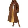 imagechouyatou Womens Single Breasted Faux Suede Trench Coat Long Suede Leather Jacket Casual Lapel Pea Coat OvercoatBrown