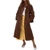 imagechouyatou Womens Single Breasted Faux Suede Trench Coat Long Suede Leather Jacket Casual Lapel Pea Coat OvercoatCoffee