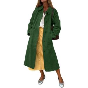 imagechouyatou Womens Single Breasted Faux Suede Trench Coat Long Suede Leather Jacket Casual Lapel Pea Coat OvercoatGreen