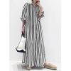 imagechouyatou Womens Long Sleeve Striped Shirt Dress Business Casual Beach Maxi Long Button Down DressBlack