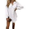 imagechouyatou Womens Spring Summer Button Down Shirt Dress Loose Bussiness Casual Mini Shift DressWhite
