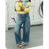 imagechouyatou Women Vintage Baggy Barrel Jeans Trendy Boyfriend High Waisted Wide Leg Crop Denim Ankle PantsBlue