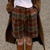 imagechouyatou Womens Fall Winter High Waisted Button Front Plaid Pleated Wool Shorts Dressy Wide Leg ShortsRed