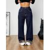 imagechouyatou Womens Fleece Lined Jeans Wide Leg Baggy Winter Thermal Flannel Leopard Print Jean Denim PantsDark Blue