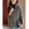 imagechouyatou Womens Herringbone Double Breasted Wool Coat Dressy Casual Blazer Peacoat Jacket OvercoatGray