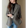 imagechouyatou Womens Herringbone Double Breasted Wool Coat Dressy Casual Blazer Peacoat Jacket OvercoatGray