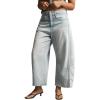 imagechouyatou Women Vintage Baggy Barrel Jeans Trendy Boyfriend High Waisted Wide Leg Crop Denim Ankle PantsLight Blue