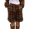 imagechouyatou Womens Fall Winter High Waisted Button Front Plaid Pleated Wool Shorts Dressy Wide Leg ShortsRed