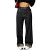 imagechouyatou Womens Fleece Lined Jeans Wide Leg Baggy Winter Thermal Flannel Leopard Print Jean Denim PantsBlack