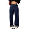 imagechouyatou Womens Fleece Lined Jeans Wide Leg Baggy Winter Thermal Flannel Leopard Print Jean Denim PantsDark Blue