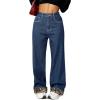 imagechouyatou Womens Fleece Lined Jeans Wide Leg Baggy Winter Thermal Flannel Leopard Print Jean Denim PantsRetro Blue
