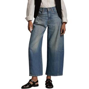 imagechouyatou Women Vintage Baggy Barrel Jeans Trendy Boyfriend High Waisted Wide Leg Crop Denim Ankle PantsBlue