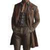 imagechouyatou Mens 2025 Faux Suede Leather Mid Long Trench Coat Notched Lapel Dressy Casual Blazer Jacket with PocketsCoffee