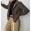 imagechouyatou Womens Fall Winter Plaid Wool Bomber Jacket Coat Stand Collar Boyfriend Cropped OuterwearCoffee