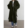 imagechouyatou Womens Winter Double Breasted Wool Coat Long Sleeve Notch Lapel Midi Long Winter Trench Coat with BeltArmy Green