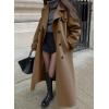 imagechouyatou Womens Winter Double Breasted Wool Coat Long Sleeve Notch Lapel Midi Long Winter Trench Coat with BeltDark Camel
