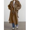 imagechouyatou Womens Winter Double Breasted Wool Coat Long Sleeve Notch Lapel Midi Long Winter Trench Coat with BeltDark Camel