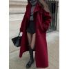 imagechouyatou Womens Winter Double Breasted Wool Coat Long Sleeve Notch Lapel Midi Long Winter Trench Coat with BeltRed