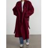 imagechouyatou Womens Winter Double Breasted Wool Coat Long Sleeve Notch Lapel Midi Long Winter Trench Coat with BeltRed