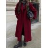 imagechouyatou Womens Winter Double Breasted Wool Coat Long Sleeve Notch Lapel Midi Long Winter Trench Coat with BeltRed
