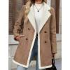 imagechouyatou Womens Winter Notch Lapel Double Breasted Peacoat Sherpa Fleece Lined Faux Suede Jacket Coat XLargeCoffee