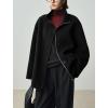 imagechouyatou Womens Winter Stand Collar Wool Trench Coat Zip Up Dressy Casual Short Pea Coat Overcoat with PocketsBlack